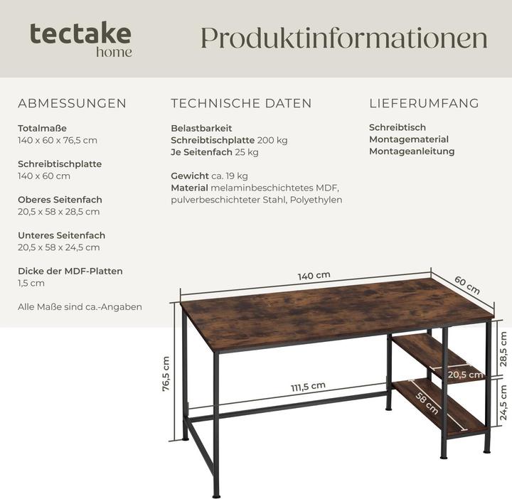 Immagine prodotto tectake Donegal (140 x 60 x 76,5 cm)