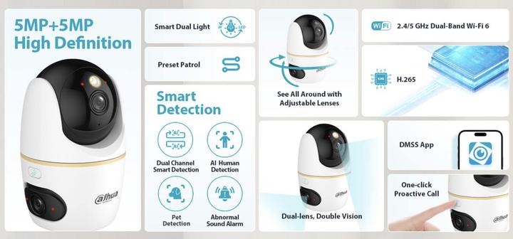 Image du produit Dahua 2x H5D-5F Caméra WiFi à double objectif (2880 x 1620 Pixels)