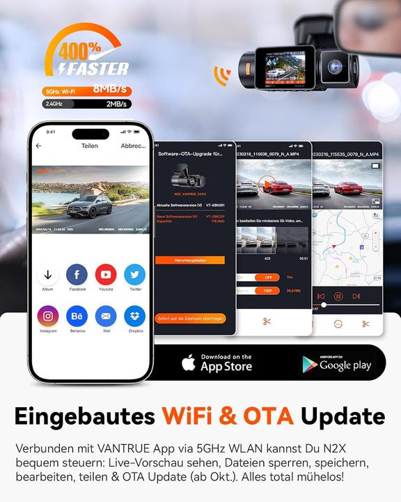 Produktbild Vantrue Dual-Dashcam N2X (Eingebautes Display, GPS-Empfänger, 2.7K)