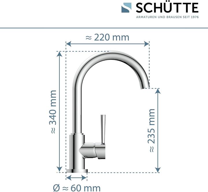 Actual product image Schütte Kitchen tap CORNWALL sink mixer chrome swivelling 79116