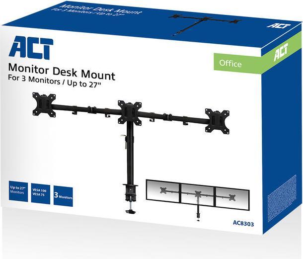 Image du produit ACT Support de bureau pour écran, 3 écrans jusqu'à 27", VESA (Tables, 27", 10 kg)