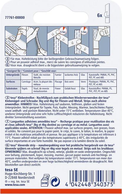 Actual product image tesa Powerstrips for tiles & metal, 3kg holding power, 6x double-sided adhesive strips