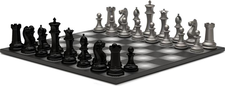 Actual product image Skyline Chess Chess Game - Steel Series - Black vs Silver - Gloss finish (with Wooden Gradient Square Board)