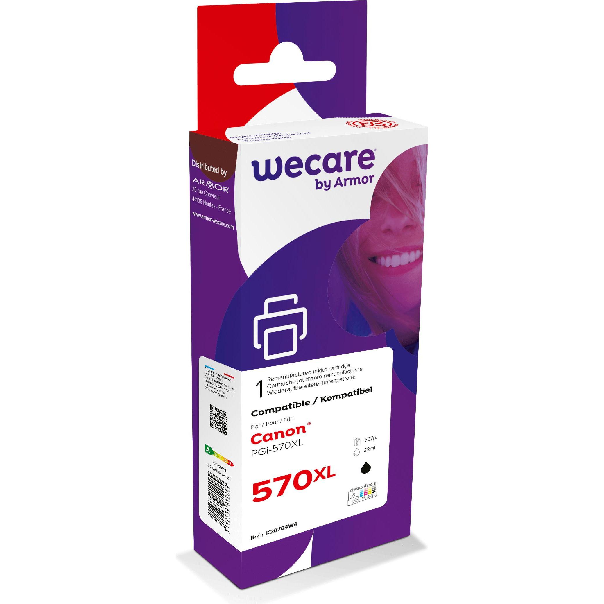 Wecare, Druckerpatrone, Tinte XL rebuilt schwarz PGI570XLB zu Canon PIXMA MG5750 25ml (BK)