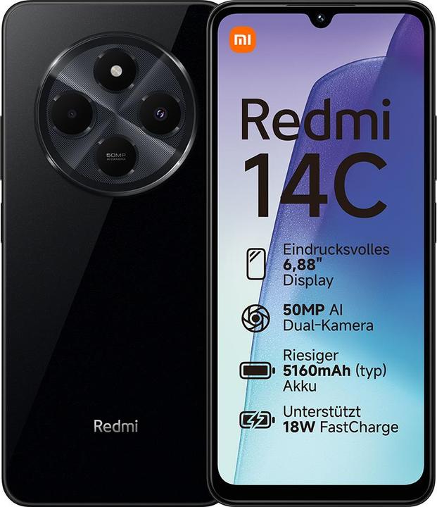 Productafbeelding Xiaomi Redmi 14C 256-8-4G Middernachtzwart (256 GB, Middernachtelijk zwart, 6.88", Dubbele SIM, 4G)