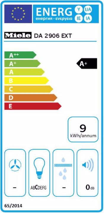 Energy Label Miele DA 2906 ED EXT 230V (Ceiling hood)