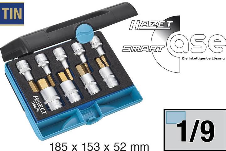 Actual product image HAZET Screwdriver socket set 986/9 ∙ Square, hollow 12.5 mm (1/2 inch) ∙ Inside hexagon profile ∙ 5…
