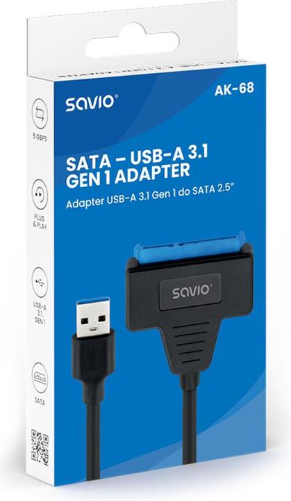 Image du produit Savio AK-68 Adaptateur USB-A 3.1 Gen 1 (M) - SATA (F) pour disques durs 2 5 (0.25 m, USB 3.1)