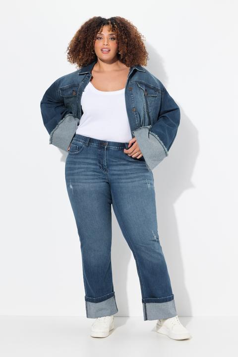 Image du produit Ulla Popken Jean 7/8 Mary, jambe large, détails destroy (50)