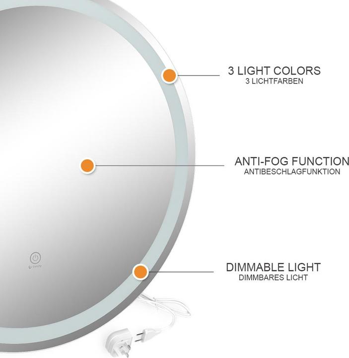 Actual product image Vicco Spiegel mit LED-Beleuchtung Lumos, Weiss, 70 cm mit Touchschalter (Ø 70 cm)