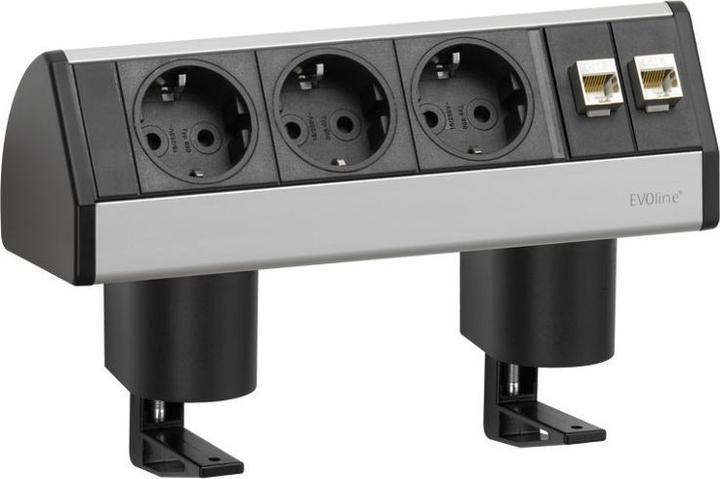 Produktbild Evoline Dock DATAt SMALL Tischanschlussfeld 3-fach Steckdose mit Zwinge, silber (2 x)