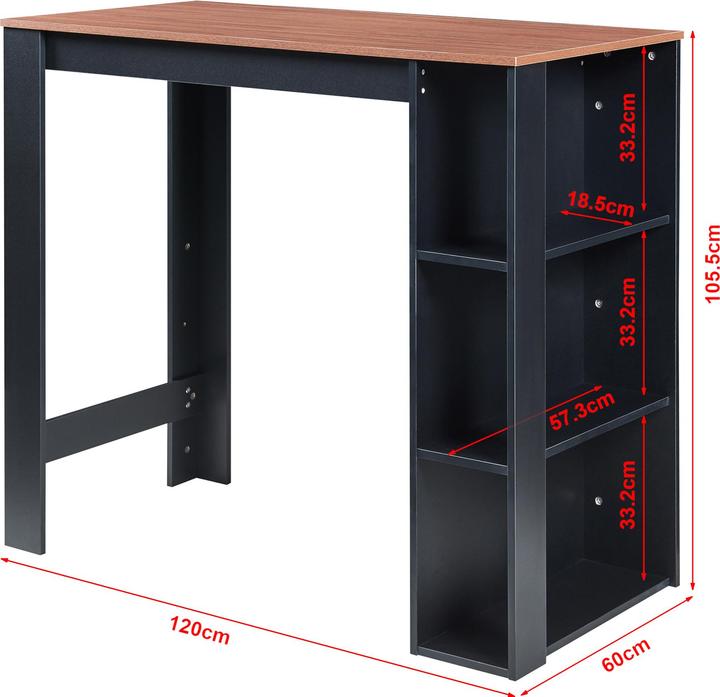 Produktbild En.Casa Bartisch Danderyd 120x60x106 cm mit 3 Ablagefächern Schwarz/Walnussoptik