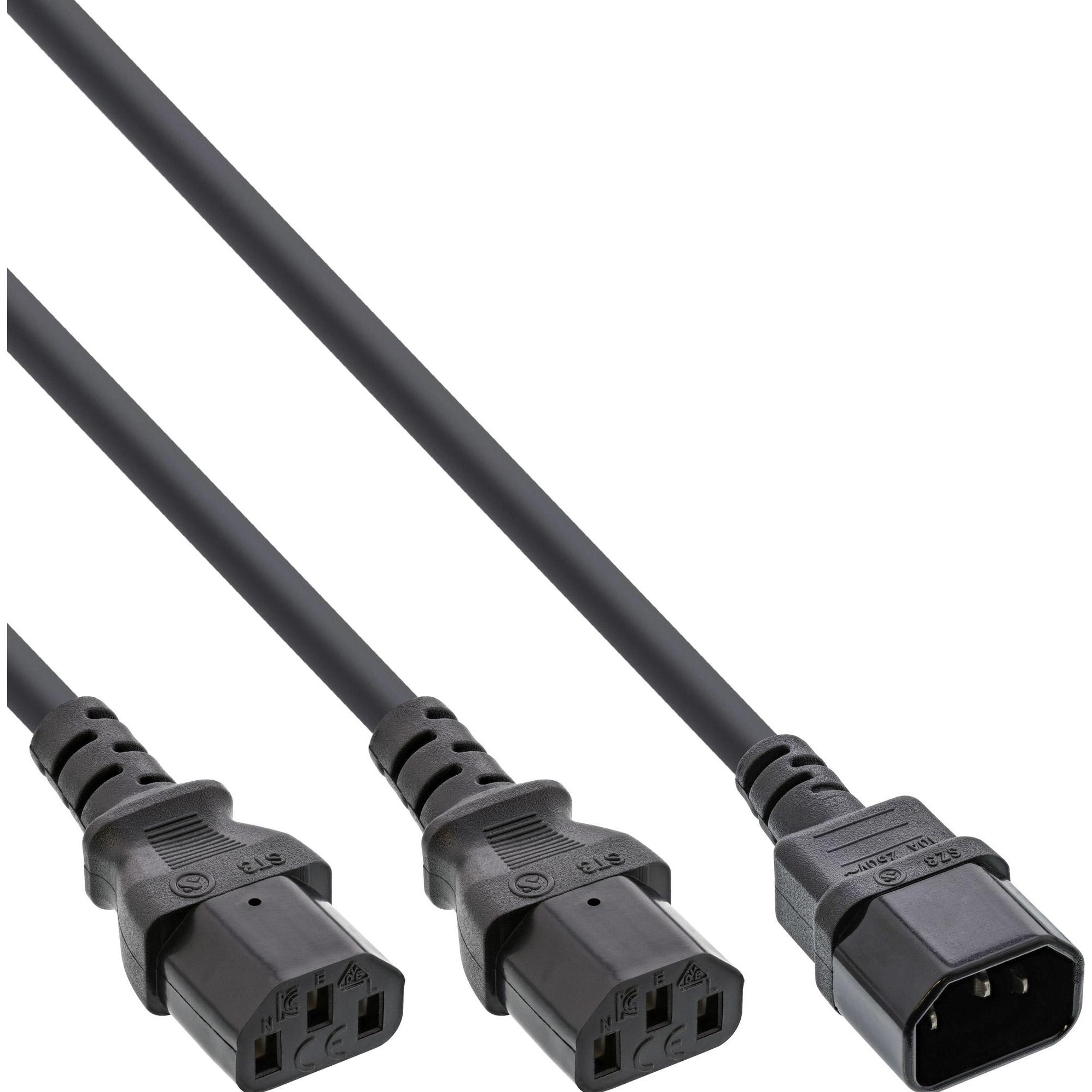 InLine, Verlängerungskabel, Y-Verteilerkabel, 1x Kaltgerätestecker zu 2x Kaltgerätebuchse (1.80 m, C14)