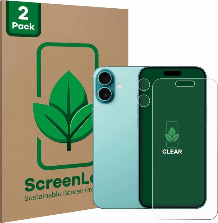 ScreenLeaf Beschermfolie duurzame screenprotector screenprotector folie helder transparant (2 Stuk, Apple iPhone 16 Plus)