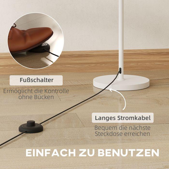 Produktbild Swisshandel24 Stehlampe im Retro-Stil, Kunststoff-Lampenschirm, Fussschalter, Metallstab, Weiss (E27)
