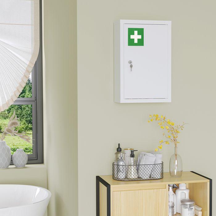 Actual product image Swisshandel24 Medizinschrank, abschliessbar, Einlegeböden, Stahlgehäuse, 30x14x46 cm, Weiss (30 x 14 x 46 cm)