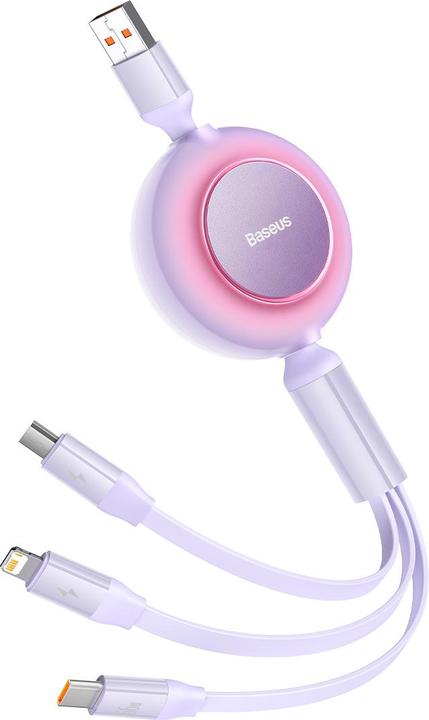 Actual product image Baseus Bright Mirror 3, USB 3-in-1 cable for micro USB / USB-C / Lightning 66W / 2A 1.1m (Purple) (1.10 m, 66 W)