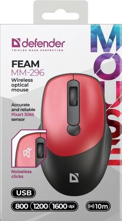 Actual product image Defender Mysz Feam Mm-296 Rf Silent Czerwona (Wireless)