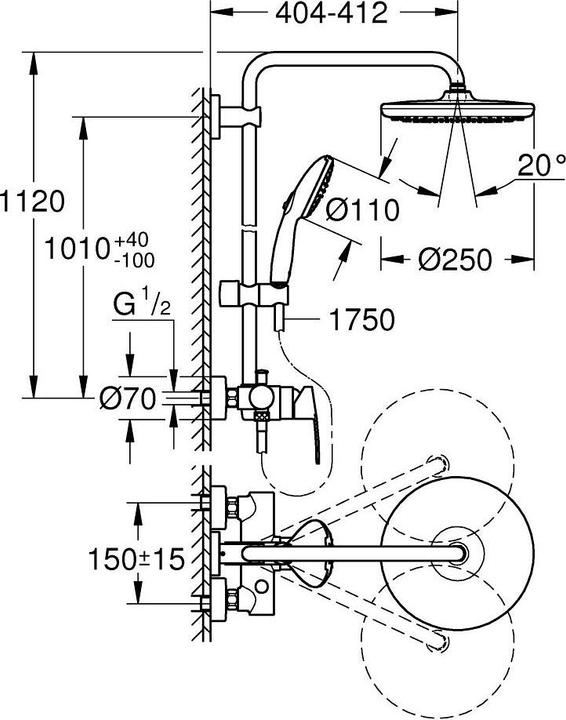 Actual product image Grohe Vitalio Start System 250 shower system with single-lever mixer and Vitalio Start 110 hand shower