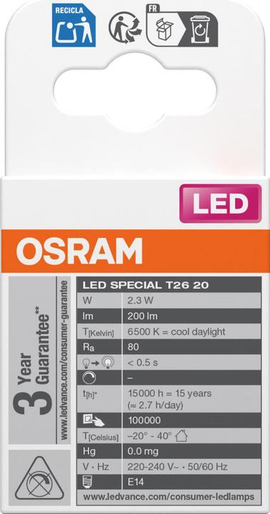 Produktbild Osram Special T26 (E14, 2.30 W, 200 lm, 1 x, F)