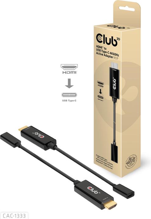 Club 3D HDMI (Typ A) — USB C (HDMI, USB-C, 22 cm)