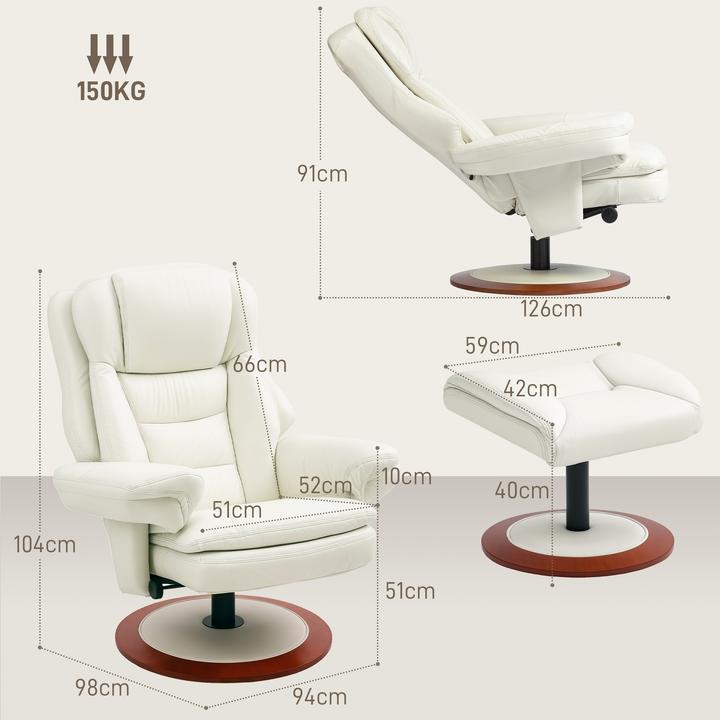 Produktbild Homcom Relaxsessel mit Hocker Kunstleder, Stahl Cremeweiss