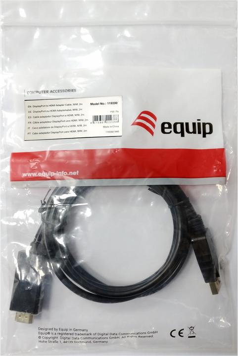 Produktbild equip Displayport Adapter HDMI St/St 2.0m 4K/30Hz schwarz (2 m, DisplayPort)