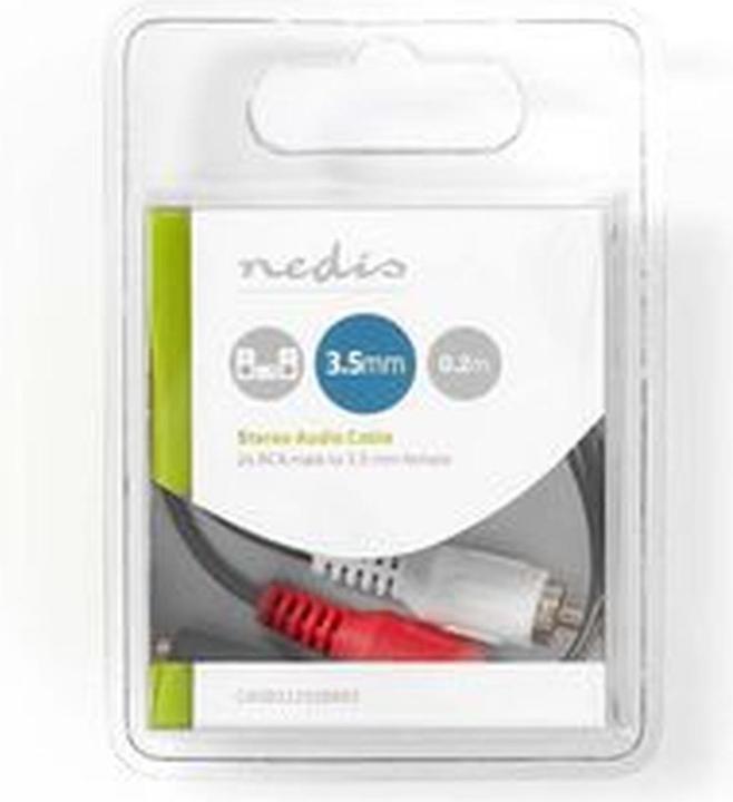 Produktbild Nedis Stereo-Audiokabel | 2x RCA Stecker | 3.5 mm Buchse | Vernickelt | 0.20 m | rund | Schwarz | Bo (0.20 m)