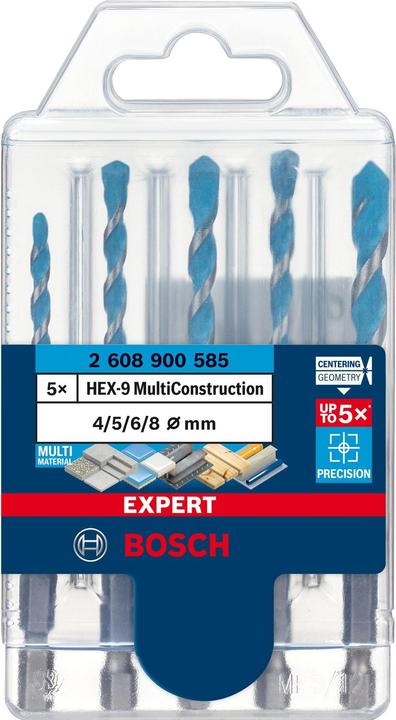 Bosch Professional Zubehör EXPERT HEX-9 MultiConstruction Bohrer-Set, 4/5/6/6/8 mm, 5-tlg. (4 mm, 5 mm, 6 mm, 8 mm)
