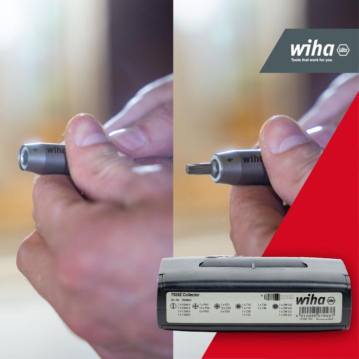 Actual product image Wiha Bit Set Collector Standard 25 mm 61 pcs. 1/4" C6.3 I in box (4.5, 5.5, 6, 8 mm)