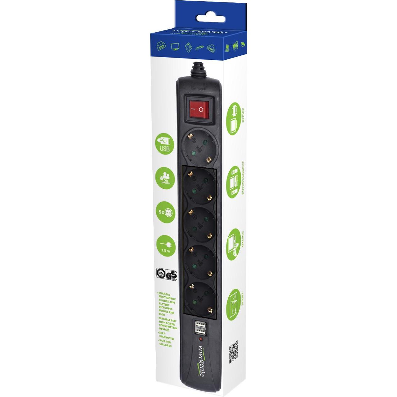 Thumbnail - Gembird, Steckdosenleiste, 5 x AC, 2 x USB - (5 x, CEE 7/4, 1.50 m)