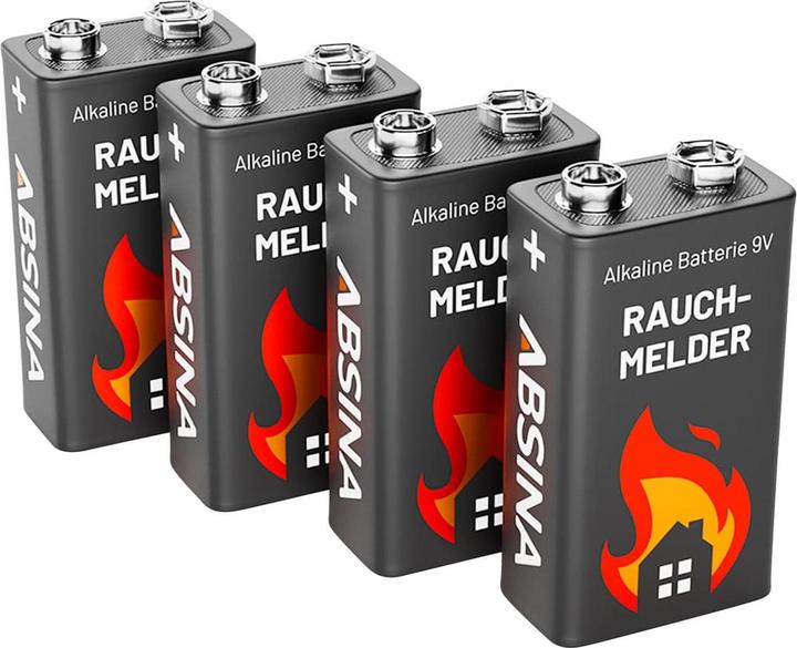 Actual product image Absina 9V Alkaline Smoke Detector Batteries (4 pcs., 9V Block)