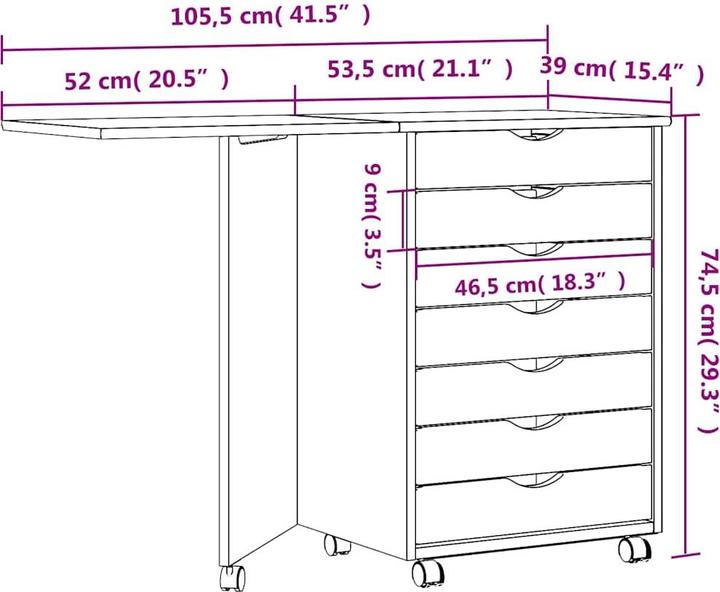 Produktbild VidaXL Rollschrank (105.5 x 39 x 74.5 cm)