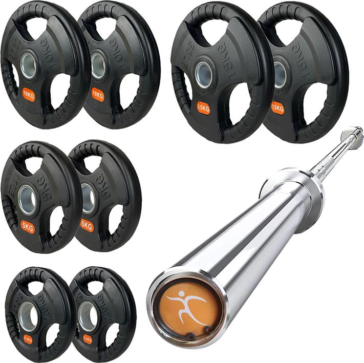 FlexAthletix Hantelscheiben Set & Langhantel (2 x 10 kg, 2 x 15 kg, 2 x 2.5 kg, 2 x 5 kg)