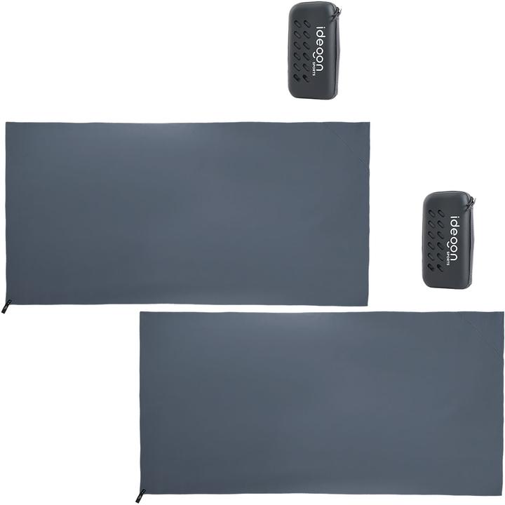 Actual product image Ideoon 2er-Set Microfaser-Handtuch mit Aufbewahrungsbox, 200 x 100 cm, anthrazit (200 x 100 cm)