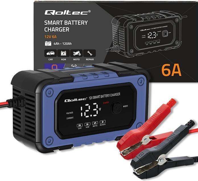 Produktbild Qoltec Prostownik do akumulatora z funkcją naprawy | Inteligentna mikroprocesowa ładowarka| 12V | (12V, 6 A)