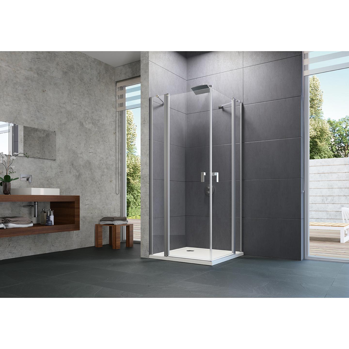 Hüppe, Duschkabine + Duschwand, Design pure Schwingtür, mit festen Segmenten, Breite: 120cm, Anschlag links & rechts, Mo...