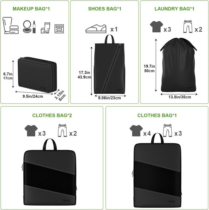 Actual product image Only-Bags.Store 6 compression packing cubes for suitcases, expandable storage bags for travelling items