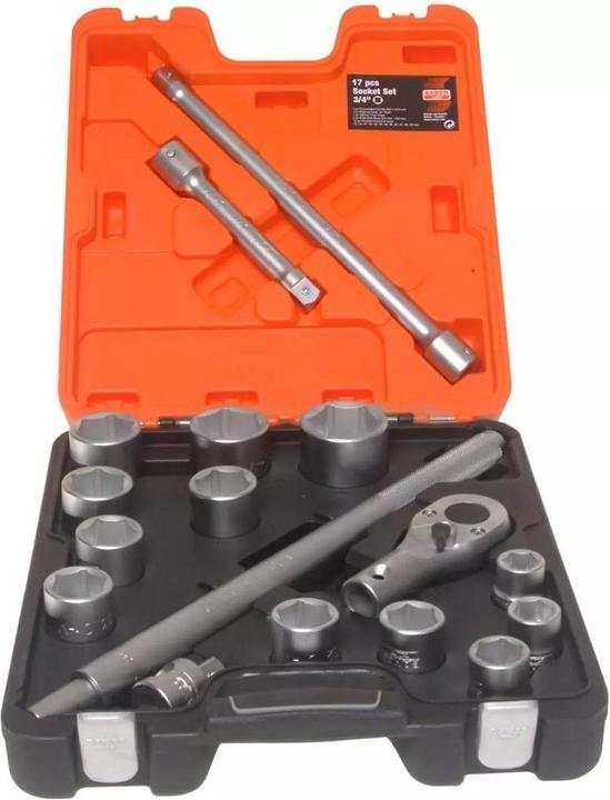 Produktbild Bahco 3/4"-Steckschlüssel-Satz, metrisch, Sechskant, inklusive Umschaltknarre - 17-teilig (3/4")
