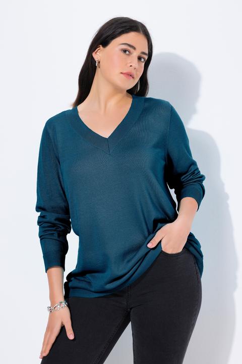 Produktbild Ulla Popken Pullover, V-Ausschnitt, Langarm, weicher Feinstrick (42, 44)