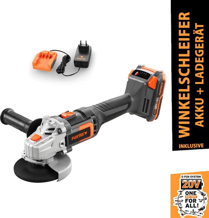 Actual product image Fuxtec 20V Battery Angle Grinder FX-E1WS20 SET with 1 x Battery 2Ah, 1 x Charger 1A (115 mm)