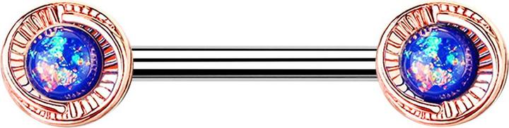 Actual product image Star Piercing Barbell rosegold runde Blume mit Opal blau (Brass, Surgical steel 316L)