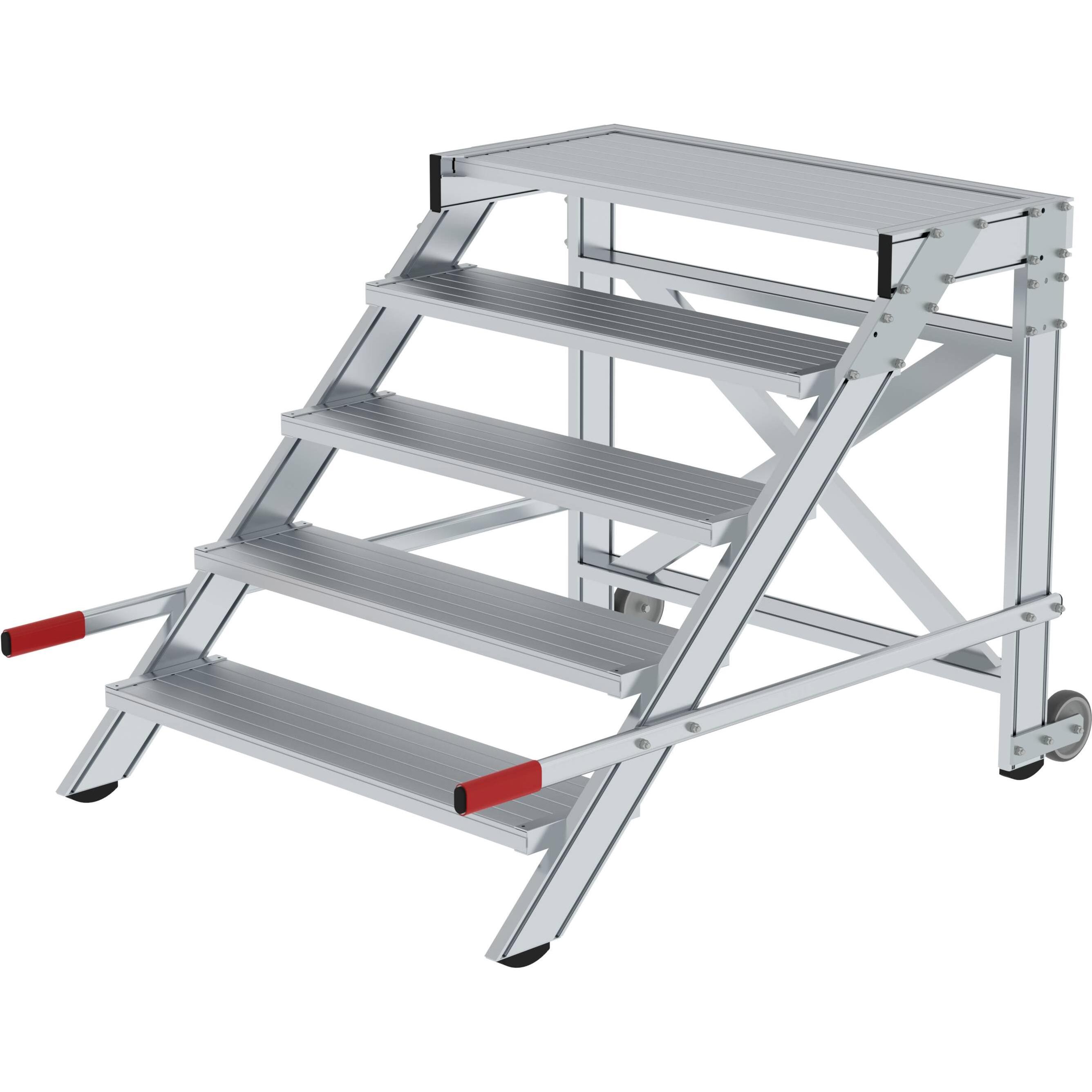 Munk, Scala a pioli, Piattaforma di lavoro mobile, larghezza gradini 1000 mm, alluminio nervato 5 gradini (Ponteggio, 151.50 cm)