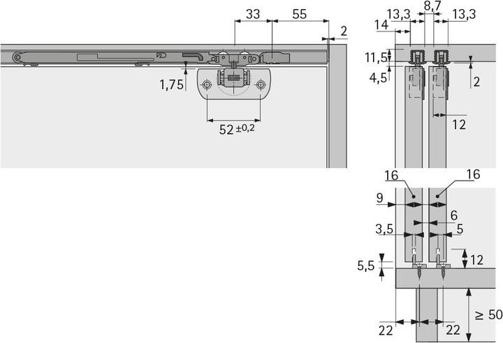 Actual product image Hettich SysLine S sliding door fittings, Inslide/Mixslide