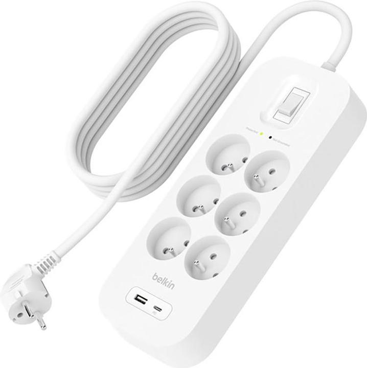 Actual product image Belkin Surge protection with USB C 6 outlet (6 x, USB-A, USB-C, 2 m)