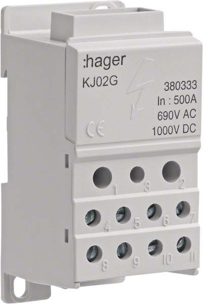 Hager HAG KJ02G Blocco di distribuzione 500A f. Rame piatto (Morsettiere)