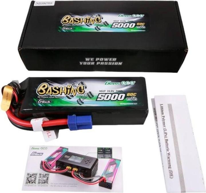 Actual product image Gens Ace G-Tech 5000mAh 14.8V 4S1P 60C Lipo Battery Pack with EC5 Plug-Bashing Series (14.80 V, 5000 mAh)