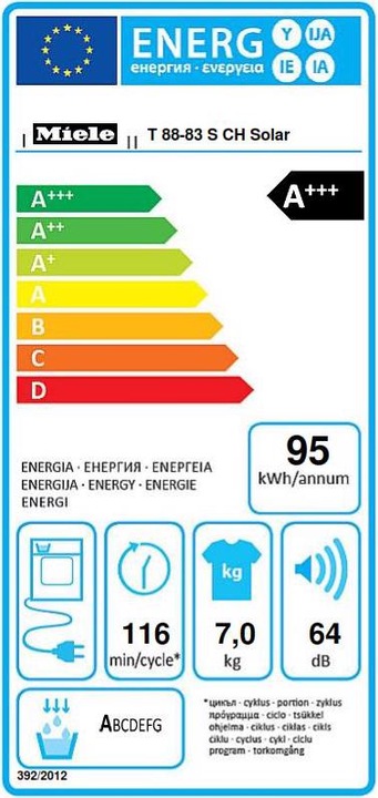 Energie-Label Miele T 88-83 Solar CH (7 kg, Links)