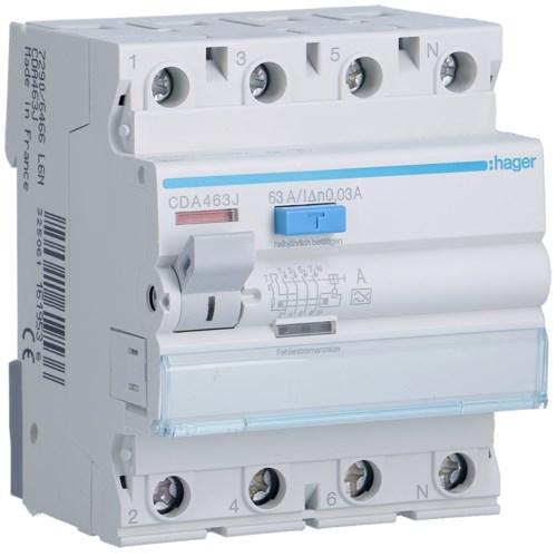 No Name CDA463J 63A/ 30MA/A DIFFERENTIAL CIRCUIT BREAKER 63A 4P 4M 30MA A 6KA