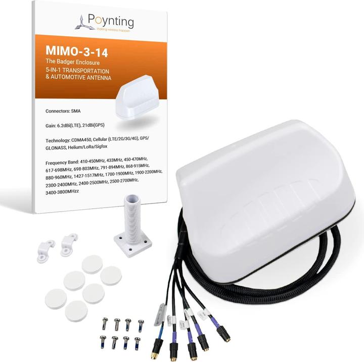 Image du produit Poynting Antenne GSM voiture/marine max 6.2dbi 4G/5G/GPS/GLONASS MIMO 2M câble SMA-M - 6,2 dB